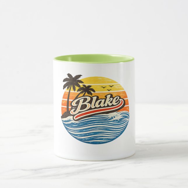 Blake Retro Sunset Name Design Mug (Center)