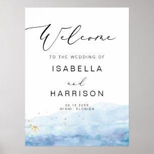 BLAKELY Blue Watercolor Gold Fleck Wedding Welcome Poster
