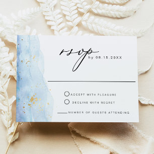 BLAKELY Sky Blue Watercolor Gold RSVP Card
