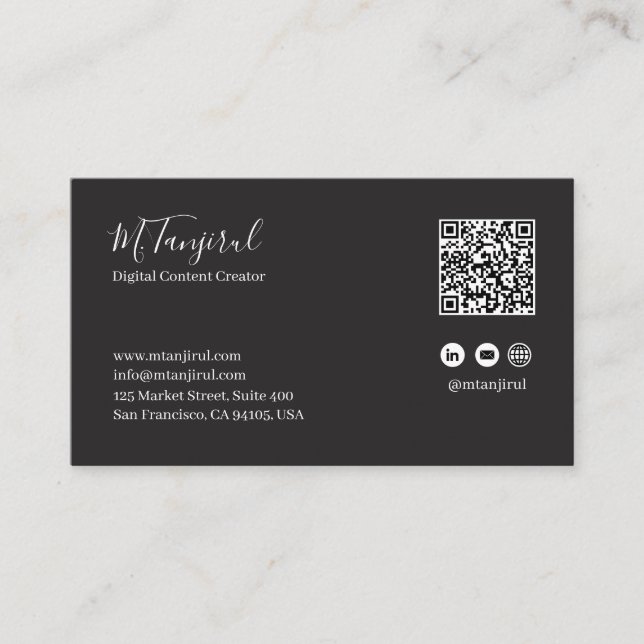 Blakish and Deep Blue Mandala QR Code Business Card (Front)