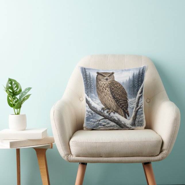 Blakiston’s Fish Owl in Winter Forest –  Cushion (Chair)