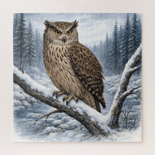 Blakiston’s Fish Owl in Winter Forest –  Jigsaw Puzzle