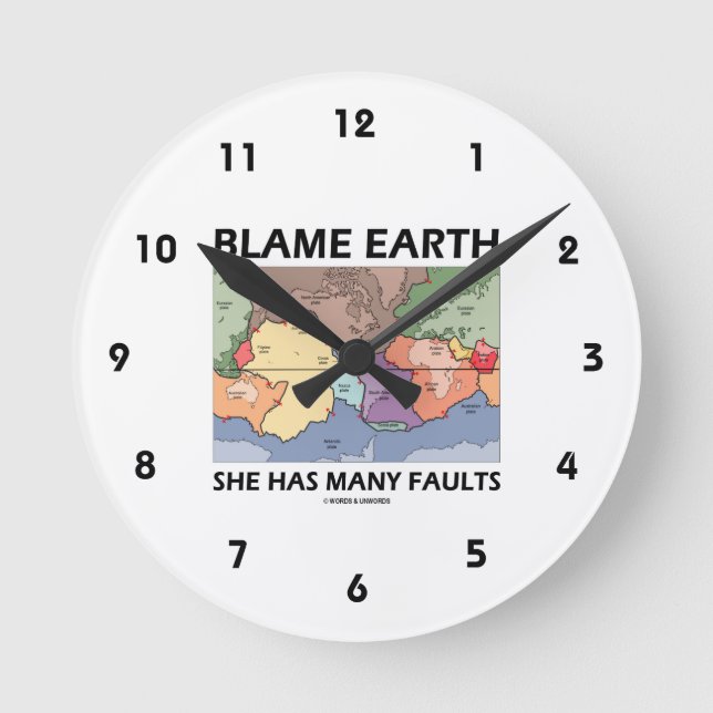 Blame Earth She Has Many Faults (Plate Tectonics) Round Clock (Front)