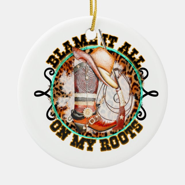 Blame it all - On My Roots Ceramic Tree Decoration (Front)