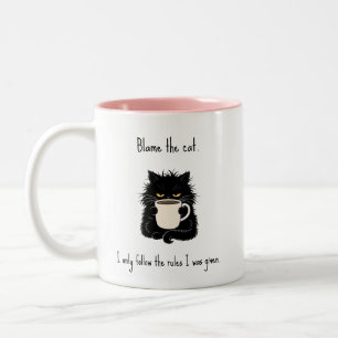 Blame The Cat Funny Black Cat Lover Two-Tone Coffee Mug