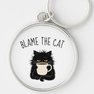 Blame The Cat Funny grumpy Black Cat Lover Key Ring