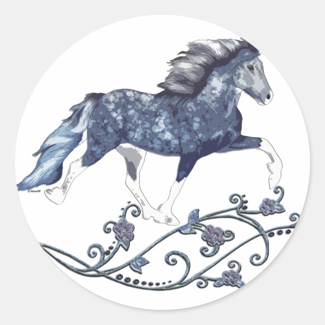 Blámóða Icelandic Horse in Blue Classic Round Sticker (Front)