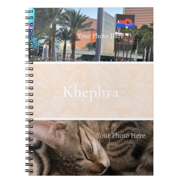 Blanc Cream Batik Photo Collage White Border Name Notebook (Front)