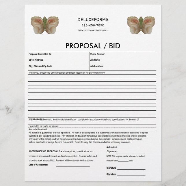 Blanc Water Butterfly Proposal Form (Front)