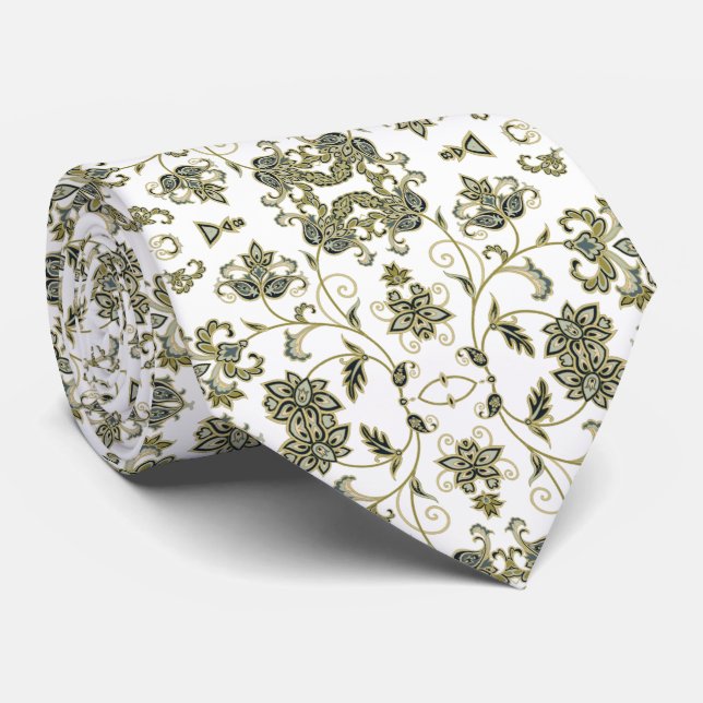 Blanca con decoración verde oliva suave tie (Rolled)