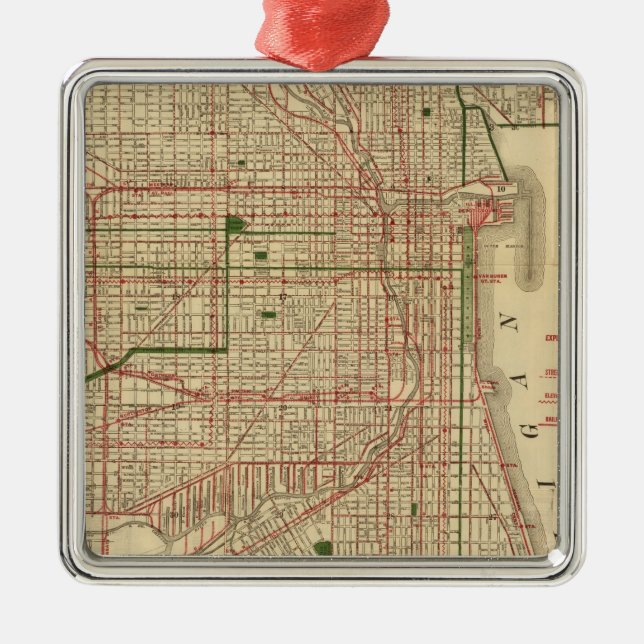Blanchard's map of Chicago Metal Tree Decoration (Front)