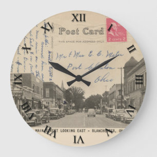 Blanchester Ohio Postcard Clock - Main Street 1951