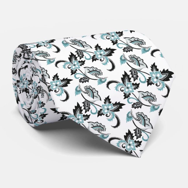 blanco con flores azules tie (Rolled)