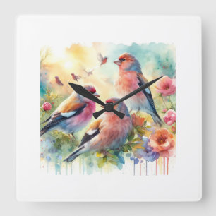 Blanfords rosefinch 060624AREF103 - Watercolor Square Wall Clock