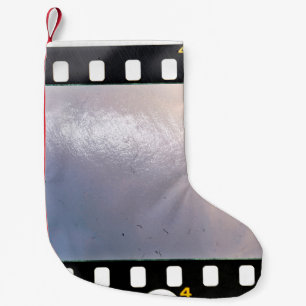 Blank 35mm film frame or strip on white background small christmas stocking