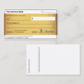 Blank Abundance Check Gold Law of Attraction Business Card