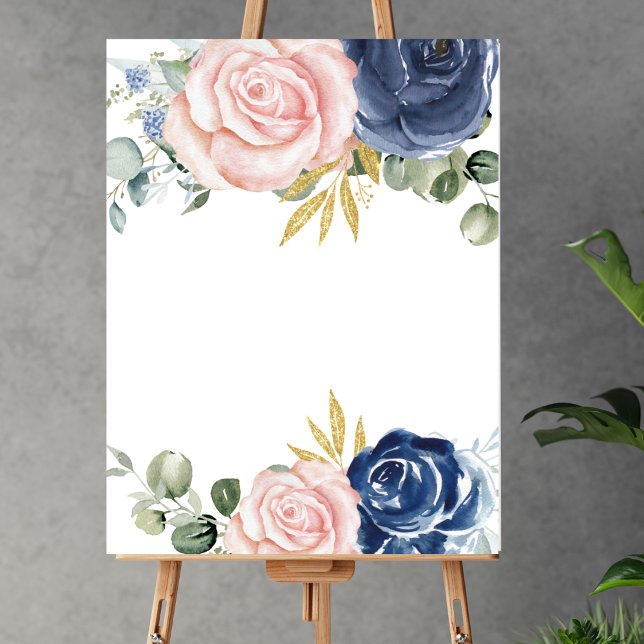 Blank add your own navy blue blush pink florals poster (Creator Uploaded)