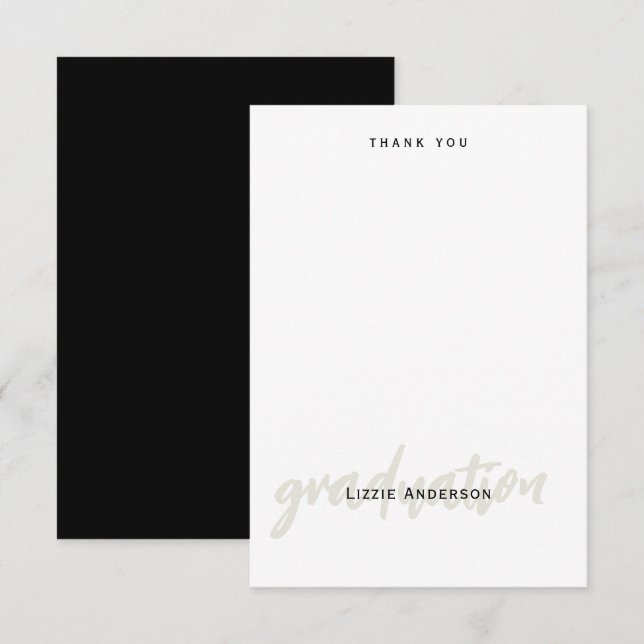 Blank B/W Simple Personalised Graduation Thank You Card (Front/Back)