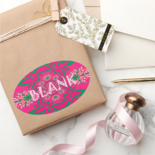 Blank Baby Vivid Pink Floral Purple Shade Monogram Oval Sticker