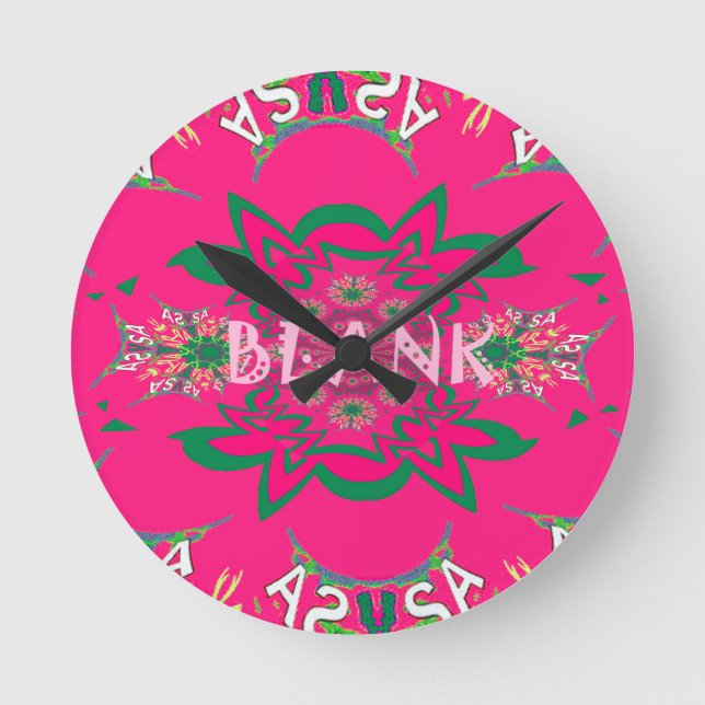 Blank Baby Vivid Pink Floral Purple Shade Monogram Round Clock (Front)
