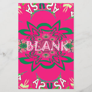 Blank Baby Vivid Pink Floral Purple Shade Monogram Stationery