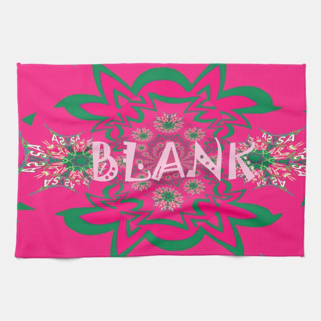 Blank Baby Vivid Pink Floral Purple Shade Monogram Tea Towel (Horizontal)