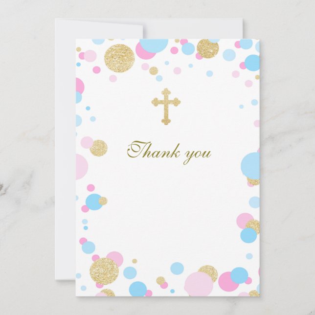 Blank Baptism Communion Thank You Card Pink Blue (Front)