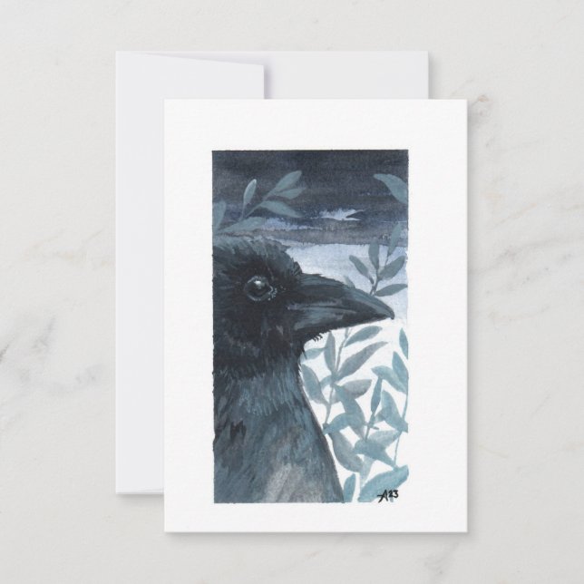Blank - Black Bird Watercolor Thank You Card (Front)