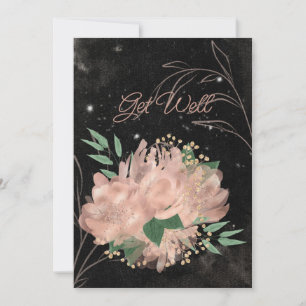 Blank Black  Pale Pink Satin Floral Get Well   Announcement