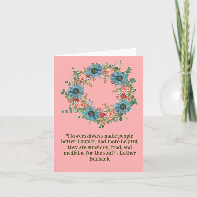 Blank Blue Flower Watercolor Floral Wreath Card (Front)
