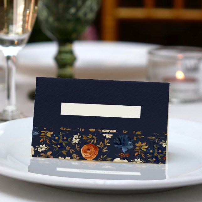 Blank Blue Rust Floral Wedding Place Card (Creator Uploaded)