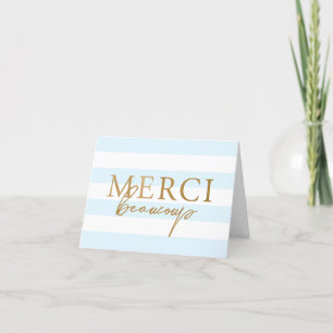 Blank Blue Stripes Merci Folded Thank You Cards