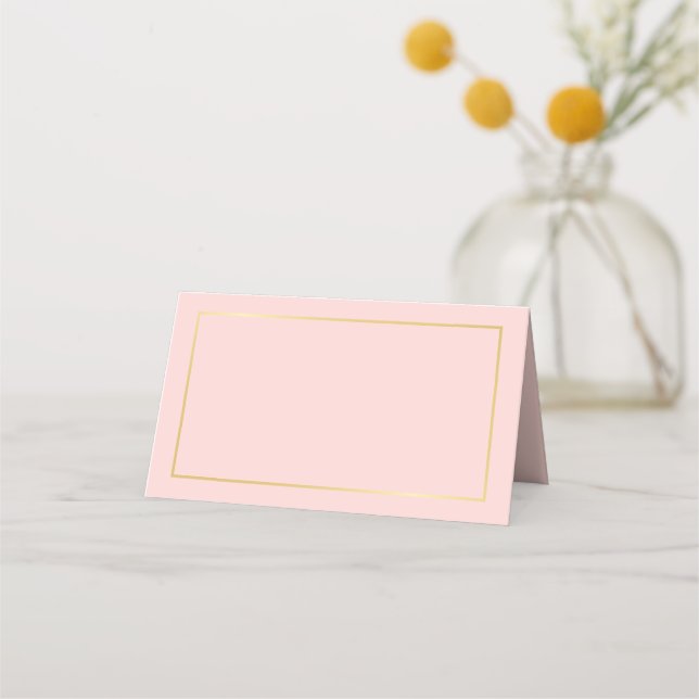 Blank Blush Pink and Gold Wedding Place Card (Front)