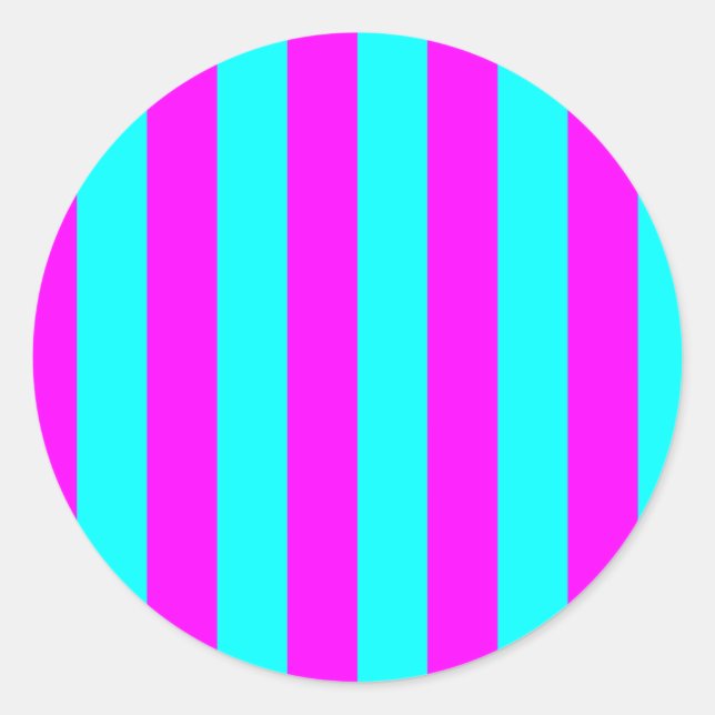 Blank Bright Aqua and Hot Pink Magenta Stripes Classic Round Sticker (Front)