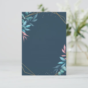 Blank budget blue and pink botanical wedding  invitation
