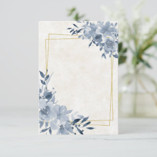 Blank budget Blue  floral and gold frame wedding  Invitation