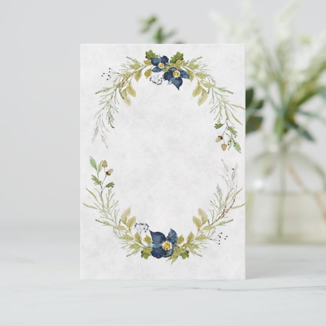 Blank Budget Blue floral frame wedding Invitation (Standing Front)