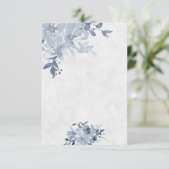 Blank budget Blue watercolor floral wedding  Invitation (Standing Front)