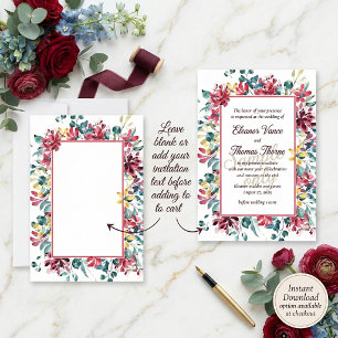 Blank budget Bright floral wedding  Invitation