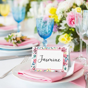 Blank budget Bright floral wedding Place Card