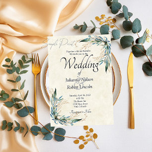 Blank budget Eucalyptus and gold wedding Invitation
