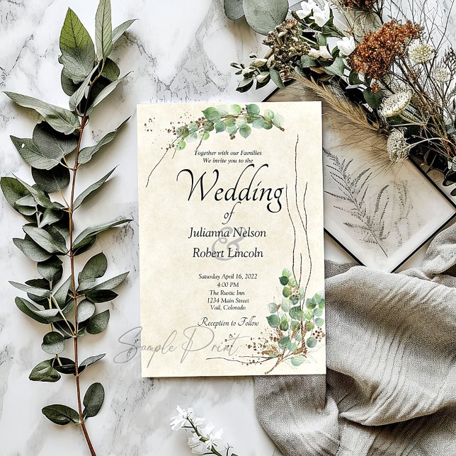 Blank budget Eucalyptus and gold wedding  Invitation (Creator Uploaded)