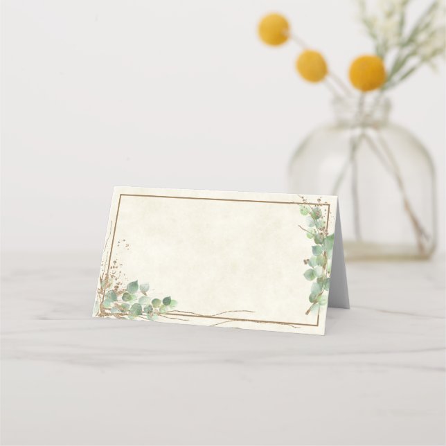 Blank budget Eucalyptus and gold wedding   Place Card (Front)