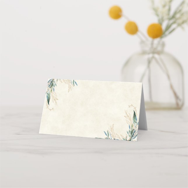Blank budget Eucalyptus and gold wedding  Place Card (Front)