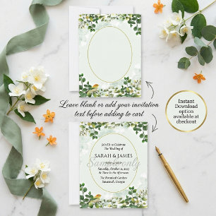 Blank budget Eucalyptus gold and bird wedding Invitation