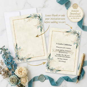 Blank budget greenery and gold wedding Invitati Invitation