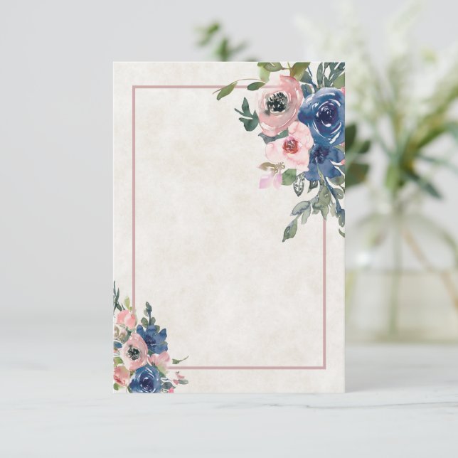 Blank budget Pink and blue floral wedding  Invitat Invitation (Standing Front)