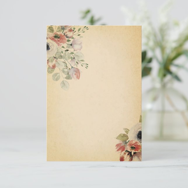 Blank budget pink floral on parchment wedding  invitation (Standing Front)