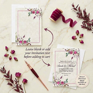 Blank budget Pink loose floral wedding  Invitation