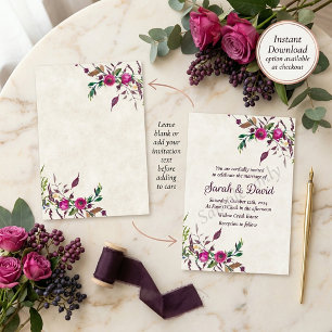 Blank budget Pink loose floral wedding Invitation